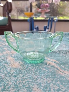 Uranium Translucent Green Glass Bowl with Dual Handles